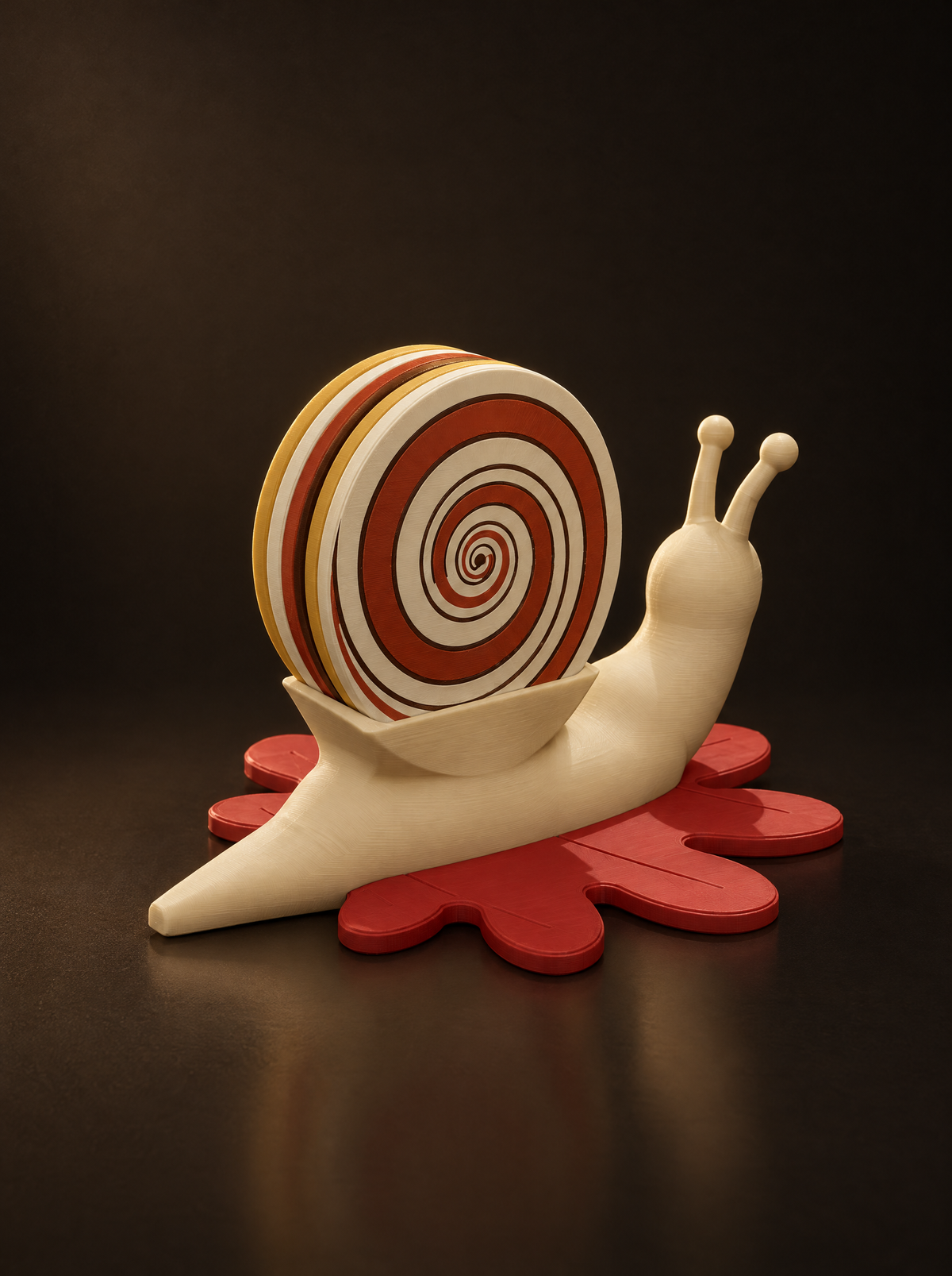 Back of the Snail Shell coaster set, where the last coaster faces backward so the spiral shows from both sides